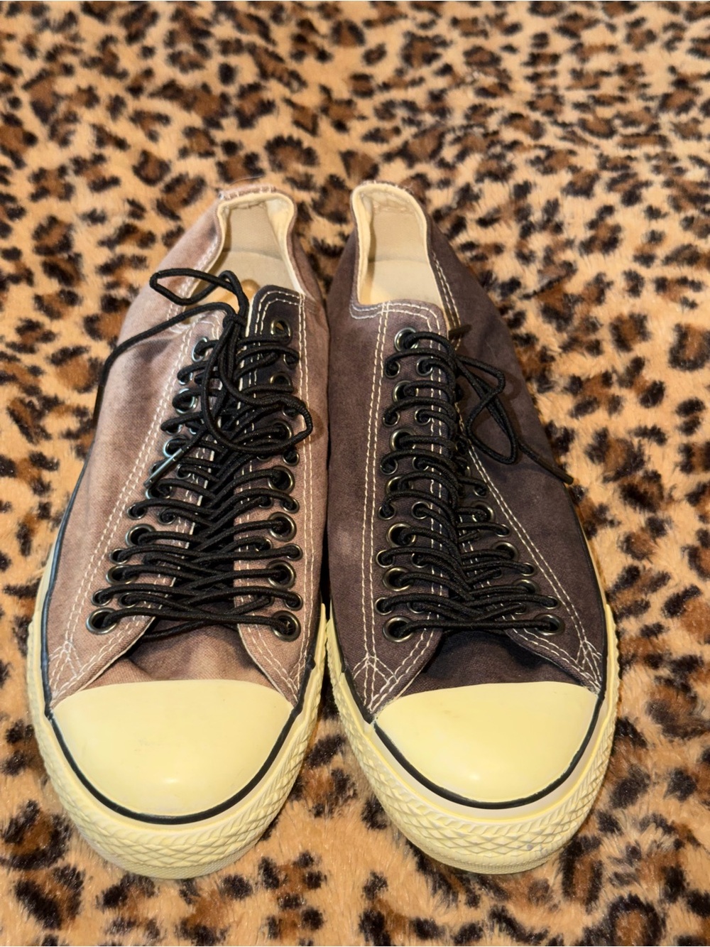 Converse x John Varvatos, Distressed Brown Sneakers with multi eyelet laces.